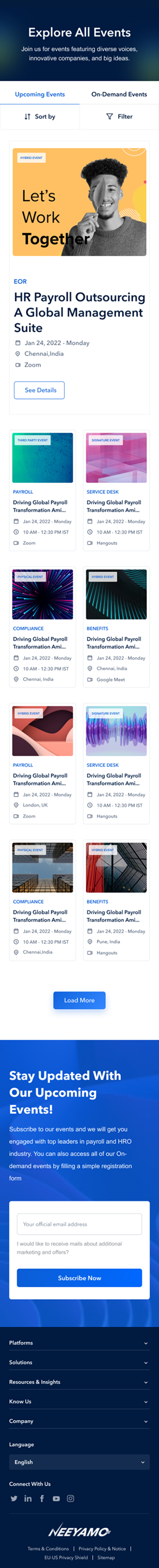 Events listing, mobile